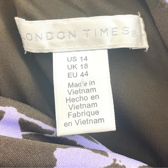 NEW Maggie London Elegant Purple Brown Long Sleeve High Neck Floral Dress 14 - Picture 5 of 11